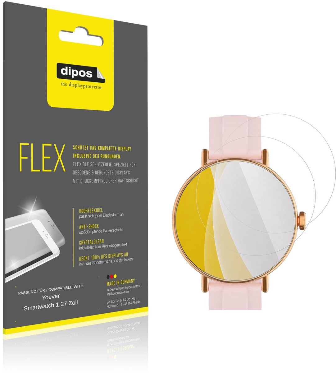 dipos – 2x Beschermfolie geschikt voor Yoever Smartwatch 1.27 Zoll | 3D Full Cover Screenprotector | 100% Passend