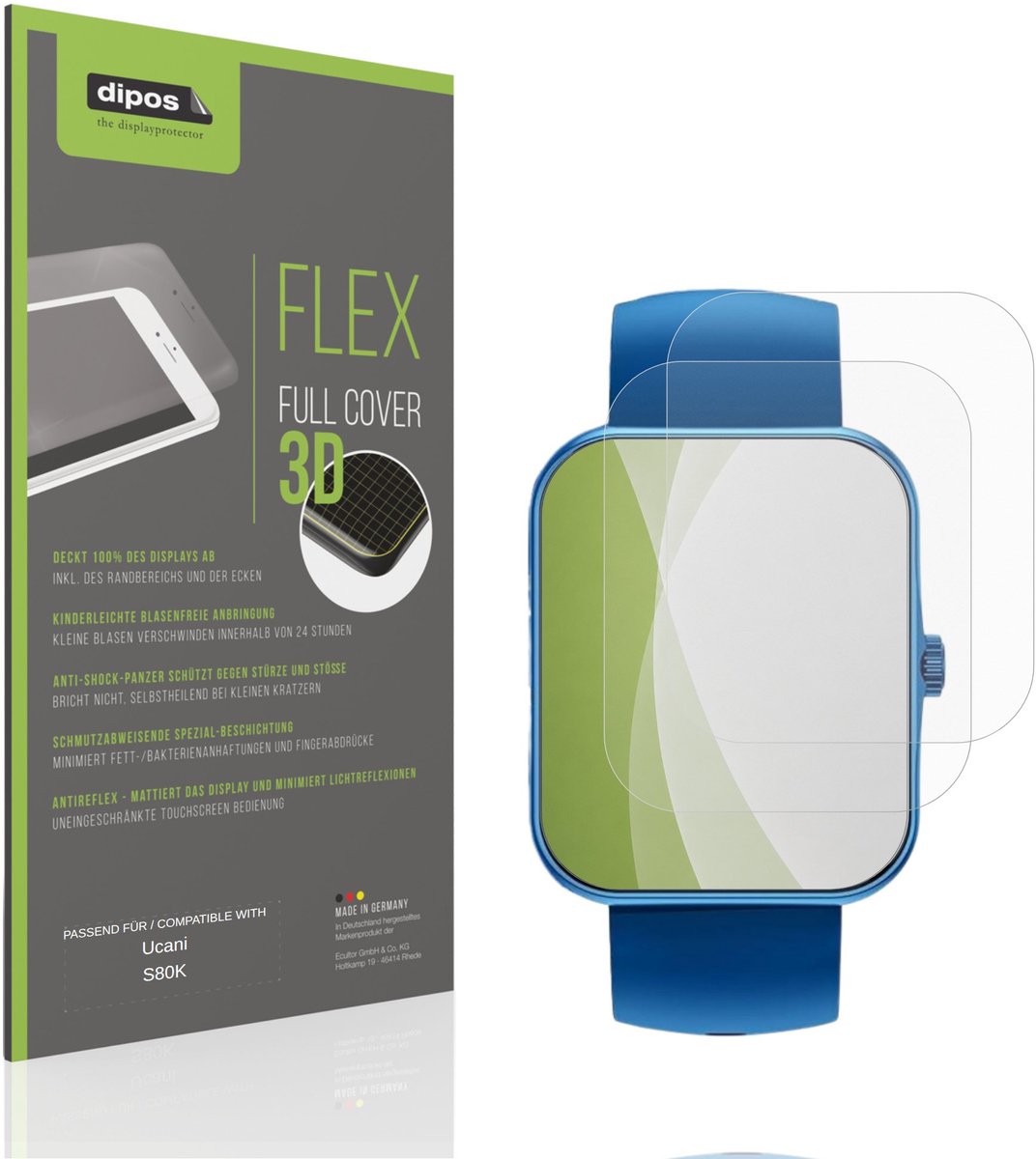 dipos FLEX – 2x Matte Screenprotector geschikt voor Ucani S80K | Volledige Schermbescherming | Case-Friendly