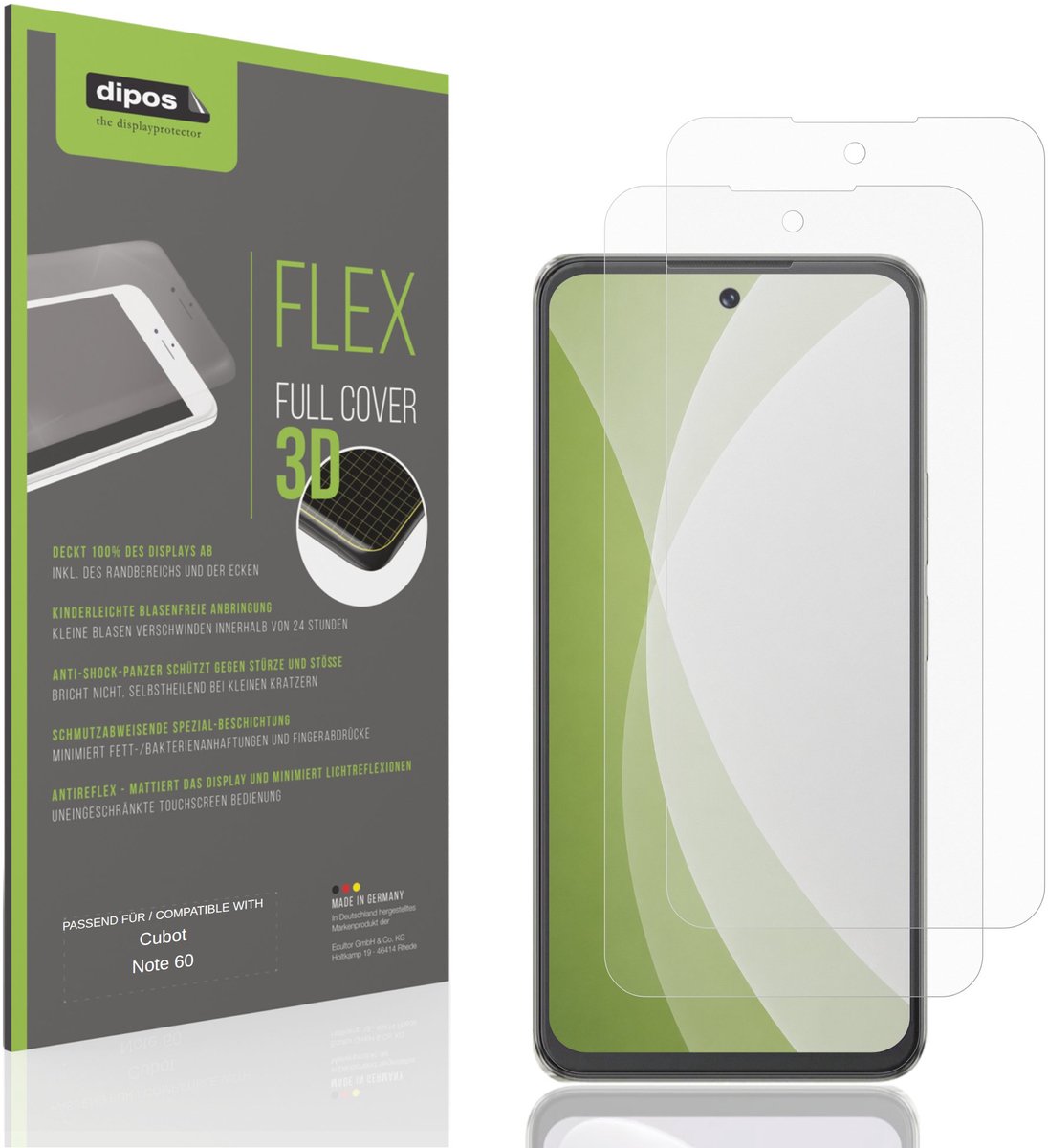 dipos FLEX – 2x Matte Screenprotector geschikt voor Cubot Note 60 | Volledige Schermbescherming | Case-Friendly