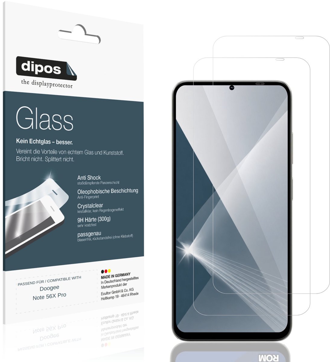 dipos – 2x Pantserfolie geschikt voor Doogee Note 56X Pro | 9H Screenprotector