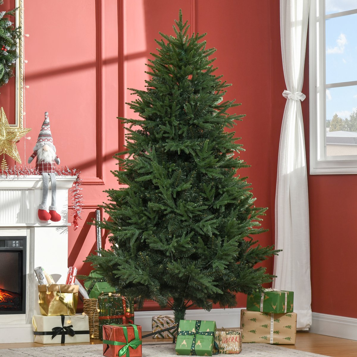 Kunstkerstboom – Realistische Volle Vorm – 114 X 114 X 180 Cm – Kunststof – Groen – Snel Op Te Zetten Voor Kerstdecoratie