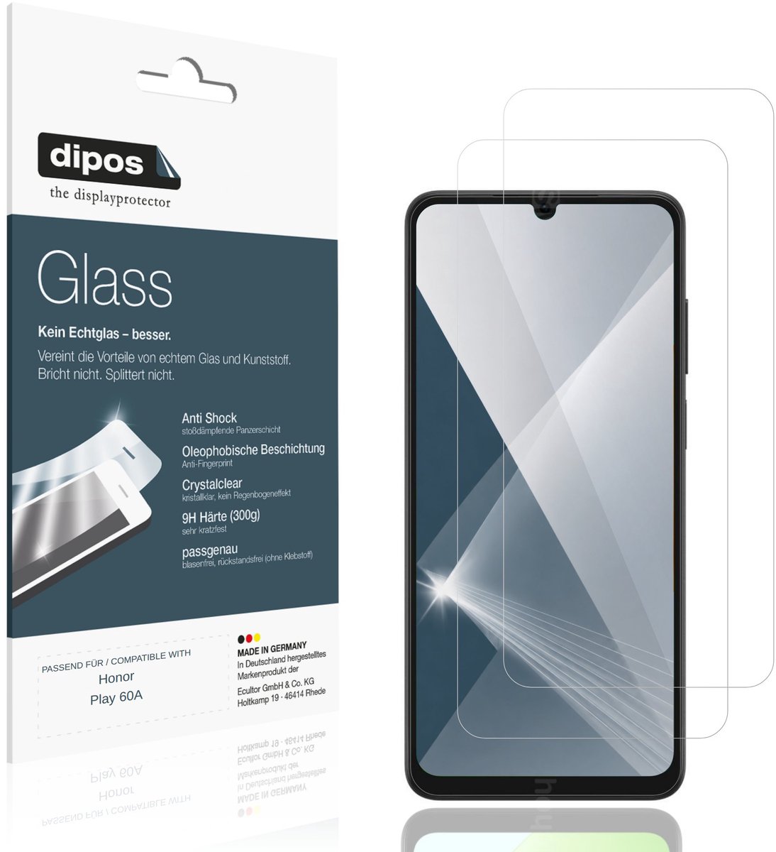 dipos – 2x Pantserfolie geschikt voor Honor Play 60A | 9H Screenprotector