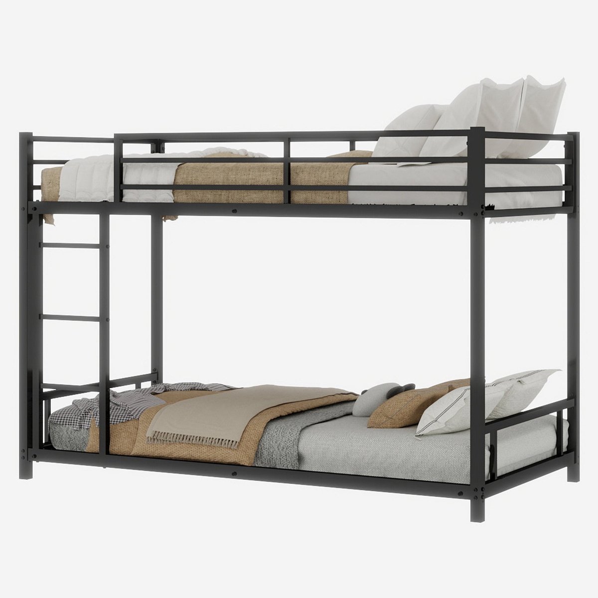 Merax Stapelbed 90x190 cm - Zwart Metalen Bed - 2 Slaapplaatsen - Veiligheidsrek - Ladder - Zonder Matras
