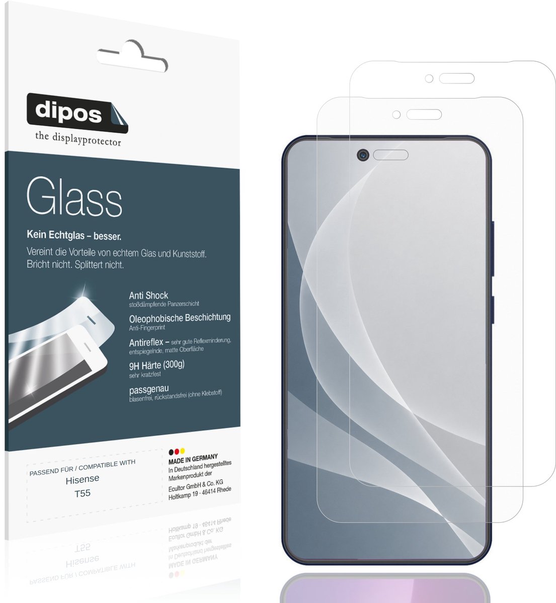 dipos – 2x Matte Pantserfolie geschikt voor Hisense T55 | 9H Screenprotector