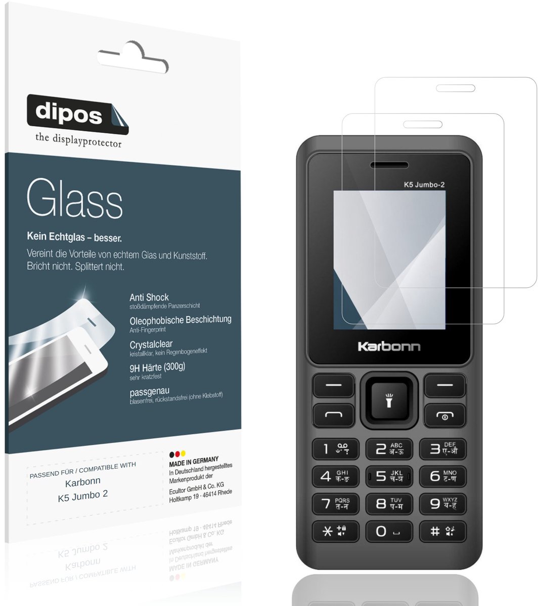 dipos – 2x Pantserfolie geschikt voor Karbonn K5 Jumbo 2 | 9H Screenprotector
