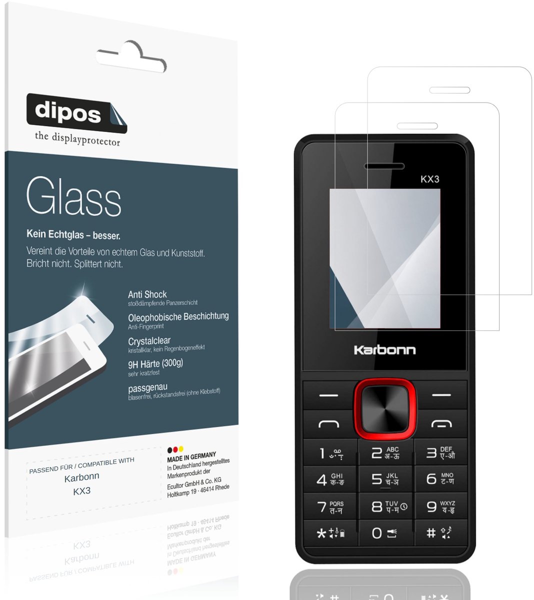 dipos – 2x Pantserfolie geschikt voor Karbonn KX3 | 9H Screenprotector