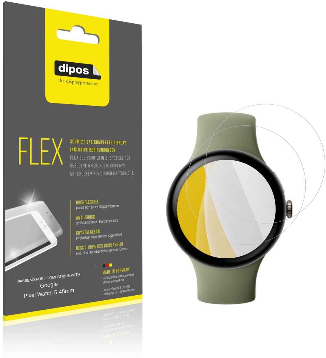dipos – 2x Beschermfolie geschikt voor Google Pixel Watch 5 45mm | 3D Full Cover Screenprotector | 100% Passend