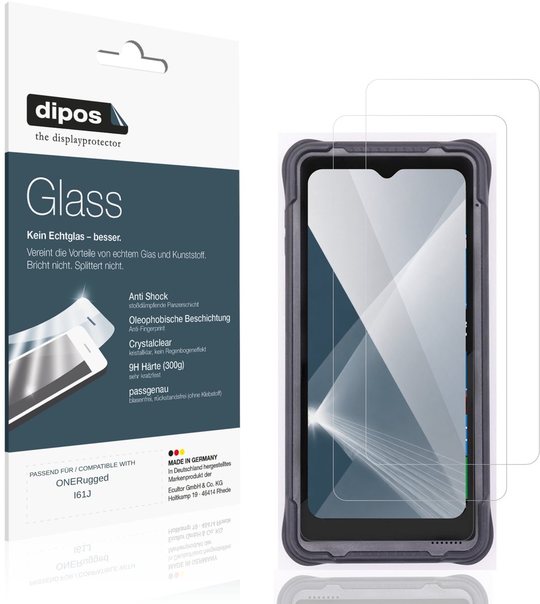 dipos – 2x Pantserfolie geschikt voor ONERugged I61J | 9H Screenprotector