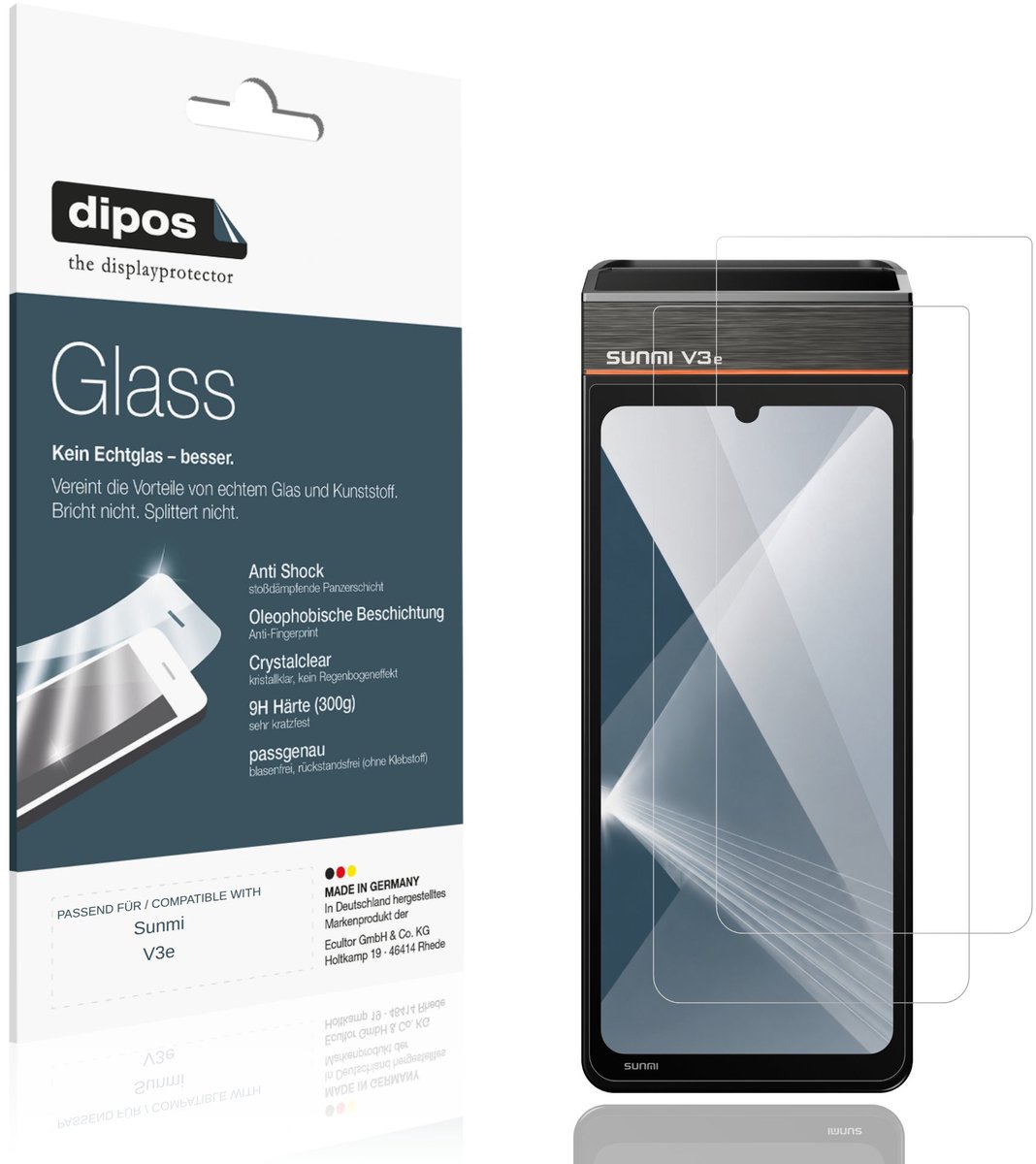 dipos – 2x Pantserfolie geschikt voor Sunmi V3e | 9H Screenprotector