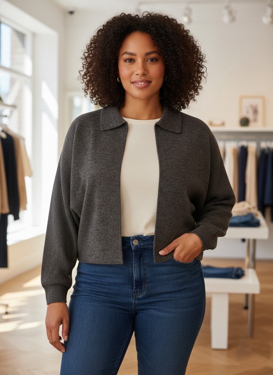 YESTA Tine Cardigans - Dark Grey/Melange - maat 2(50)