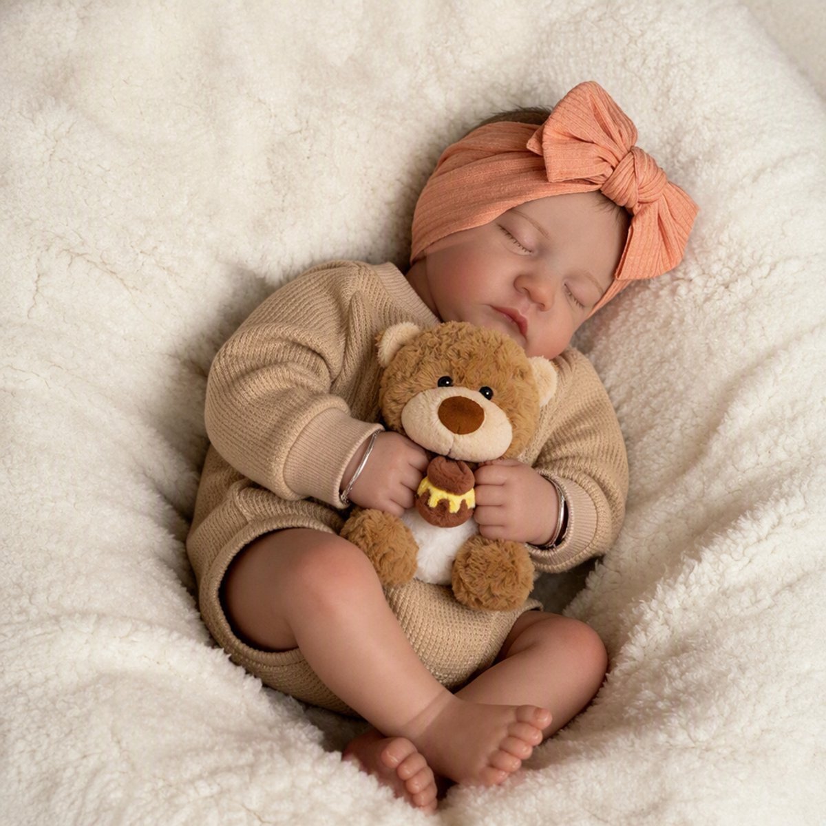 ECTEATOY® Levensechte Reborn Baby Meisje – 46 cm (18 Inch) Pop – Semi-Silicone & Zacht Vinyl – met Pluche Knuffel – Realistisch Speelgoed