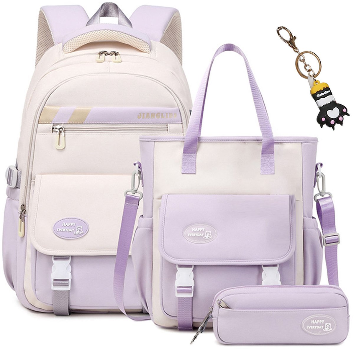 Schoolrugzak voor tieners - 3-delige schooltas set - ruime schoolrugzak - waterdichte schooltas - unisex rugzak - middelbare school - universiteit - ergonomisch ontwerp - ontlast schouders en rug - met hanger - voor school - winkelen - kamperen