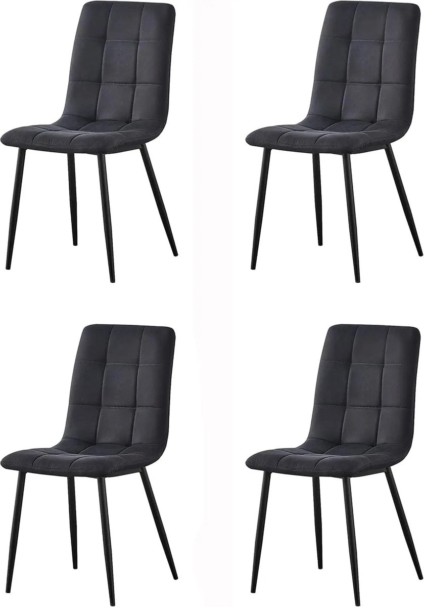Bresht Eetkamerstoelen - Set van 4 - Gestoffeerd - Kunstsuede - Modern - Comfortabele Zitting - Water & Krasbestendig - Zwart