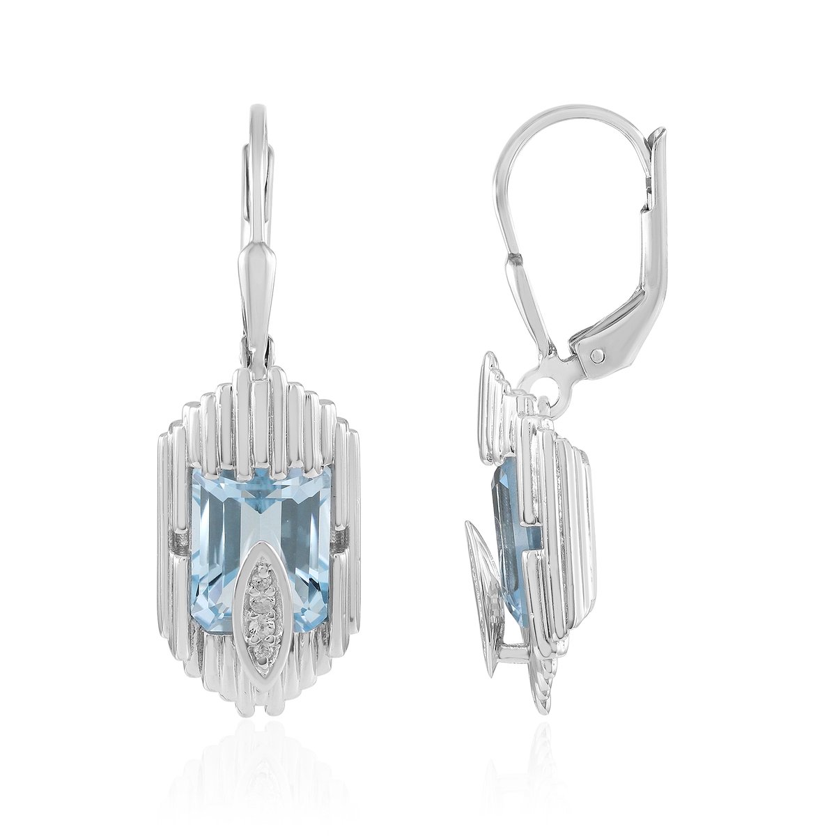Cavill - Oorbellen 925 Sterling Zilver Gerhodineerd - Hemelsblauwe Topaas 6,5ct & Witte Topaas - Achthoekig & Elegant Sieraad