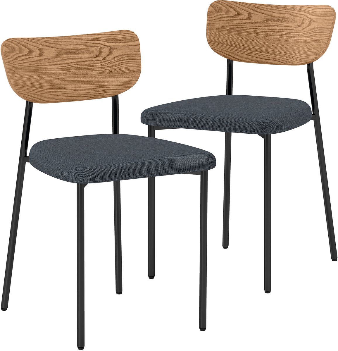 HOMCOM-Eetkamerstoel-Polyester-45x49x76cm-Natuurlijk hout