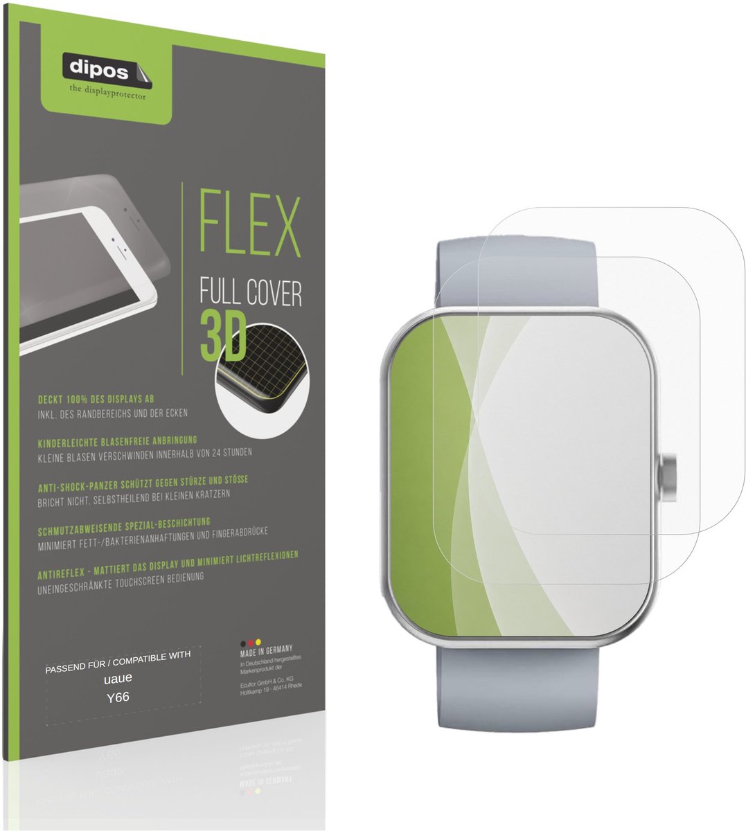 dipos FLEX – 2x Matte Screenprotector geschikt voor uaue Y66 | Volledige Schermbescherming | Case-Friendly