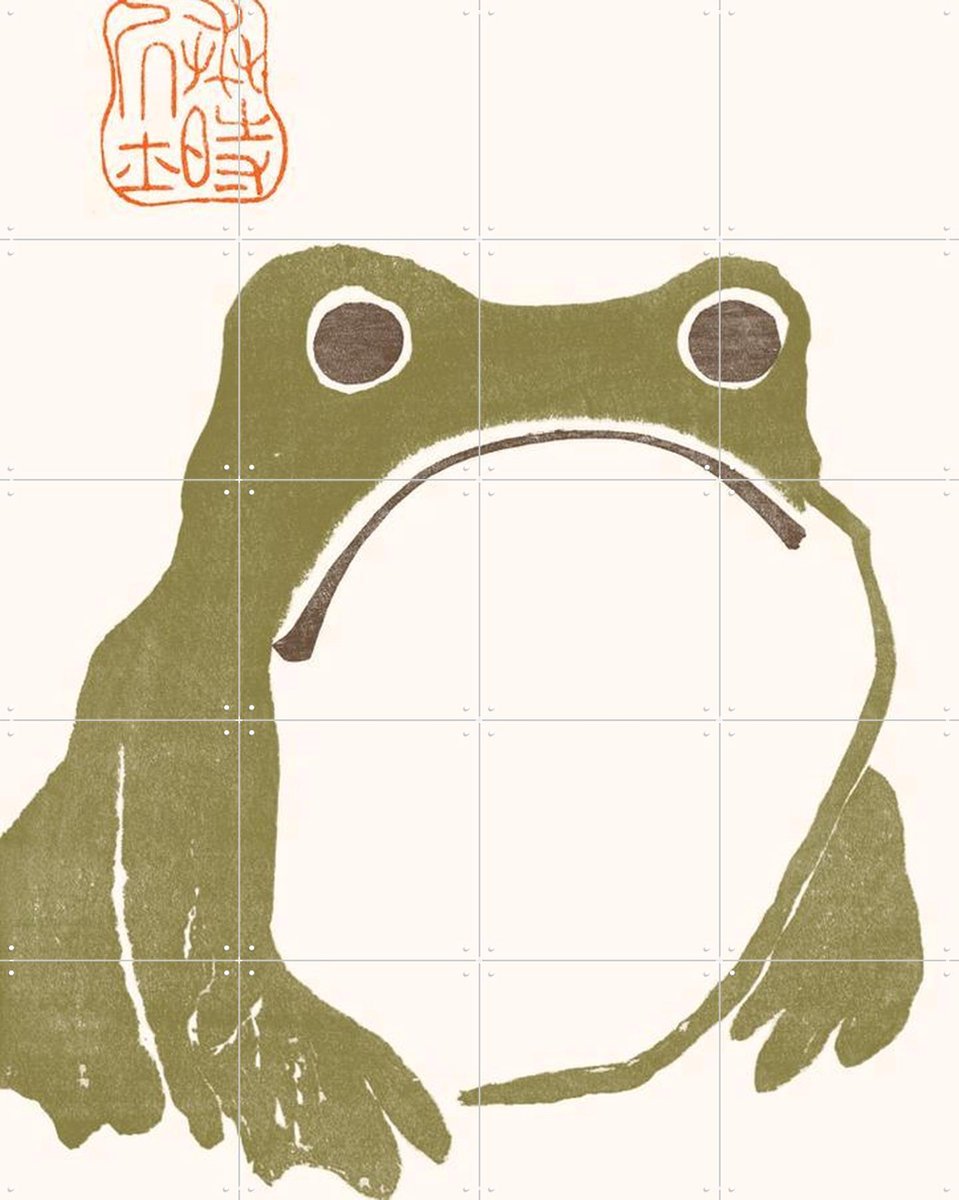 IXXI Sad Frog, Aster Edition - 80 x 100 cm - Gratis ophangtool - Grote wanddecoratie en posters - Ukiyo-e, Illustraties, Minimalisme, Houtsnede