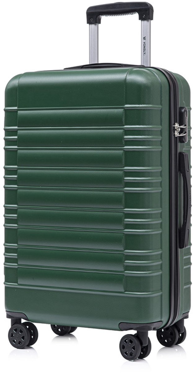 YONSLY Handbagage Koffer - 66cm - 66 L - Cijferslot- 360° Draaibare Wielen - Trolley- 66 x 43 x 26 cm - Donkergroen