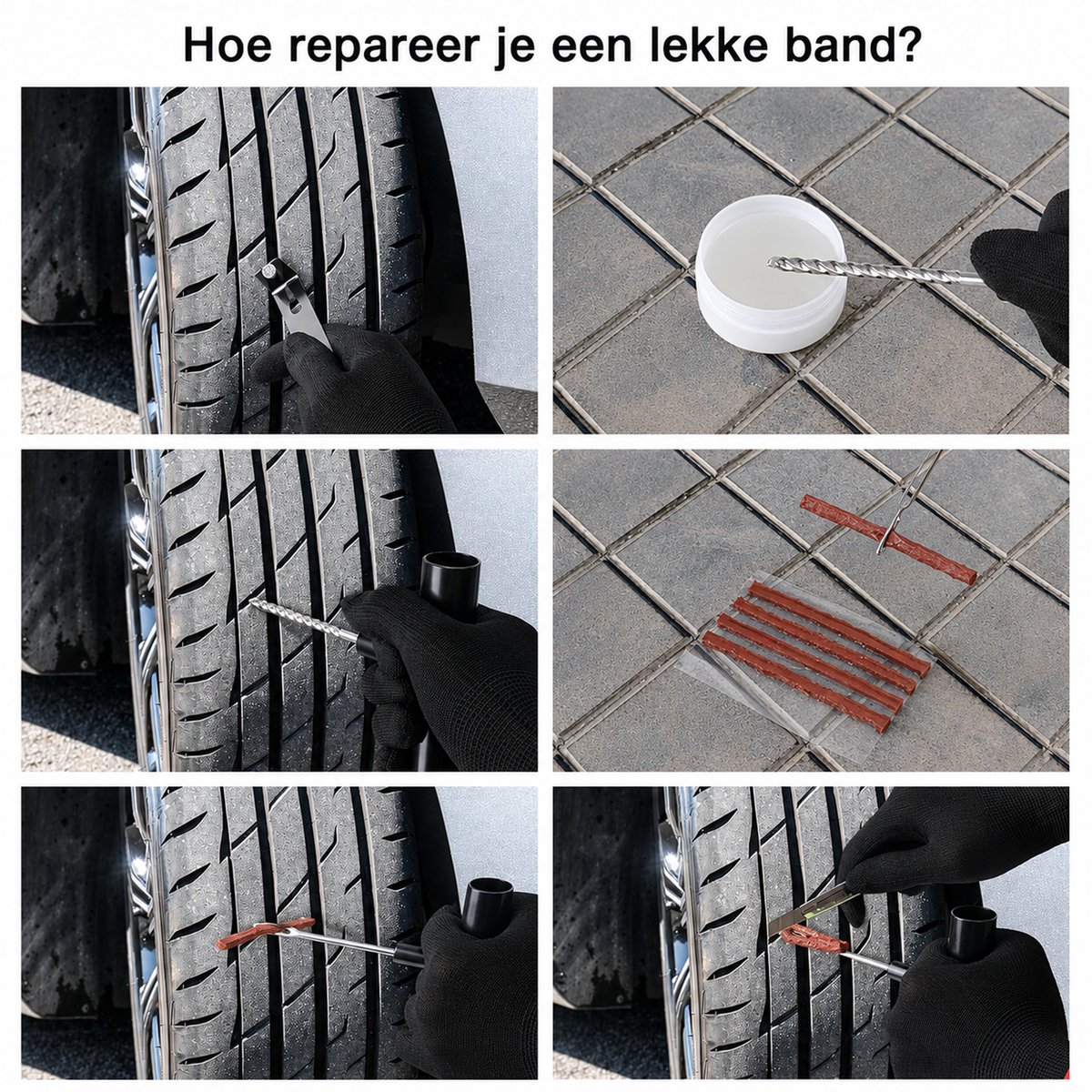 Kaiyaya - 62-delige bandenreparatieset - tubeless noodreparatie set - complete set met opbergtas - voor auto, motor, scooter, fiets - metaal en kunststof thumbnail 6