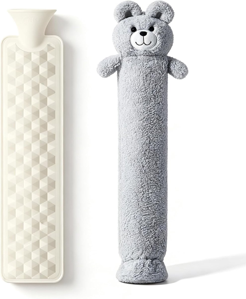 Extra lange warmwaterkruik 2L met zachte pluche hoes voor nek en bed, ideaal voor knuffeltijd en als cadeau voor vrouwen