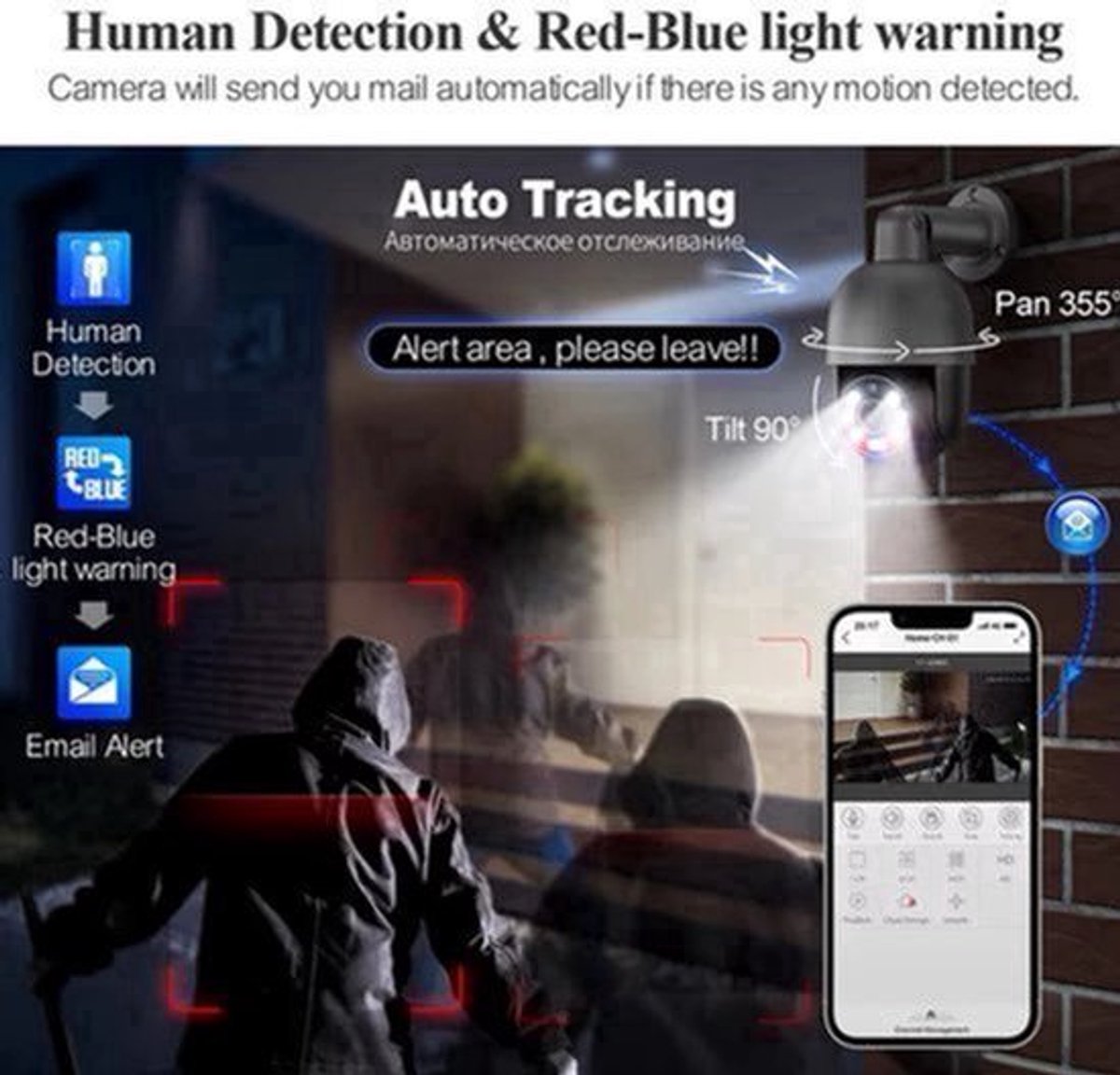 Beveiligingscamera – Camerabewaking – Buitencamera – IP Camera – Surveillance Systeem – 8 Kanaals NVR – PTZ Besturing – AI Bewegingsdetectie – Tweeweg Audio