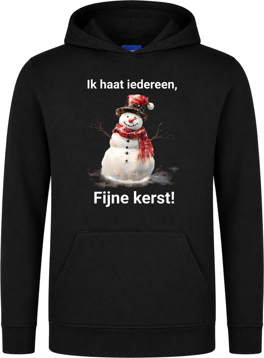 Ik Haat Iedereen, Fijne Kerst Kerst Hoodie - Foute Hoodie Dames Heren - Kat - Unisex - Kersttrui - Kerst Cadeau - Grappig - Zwart - Maat L