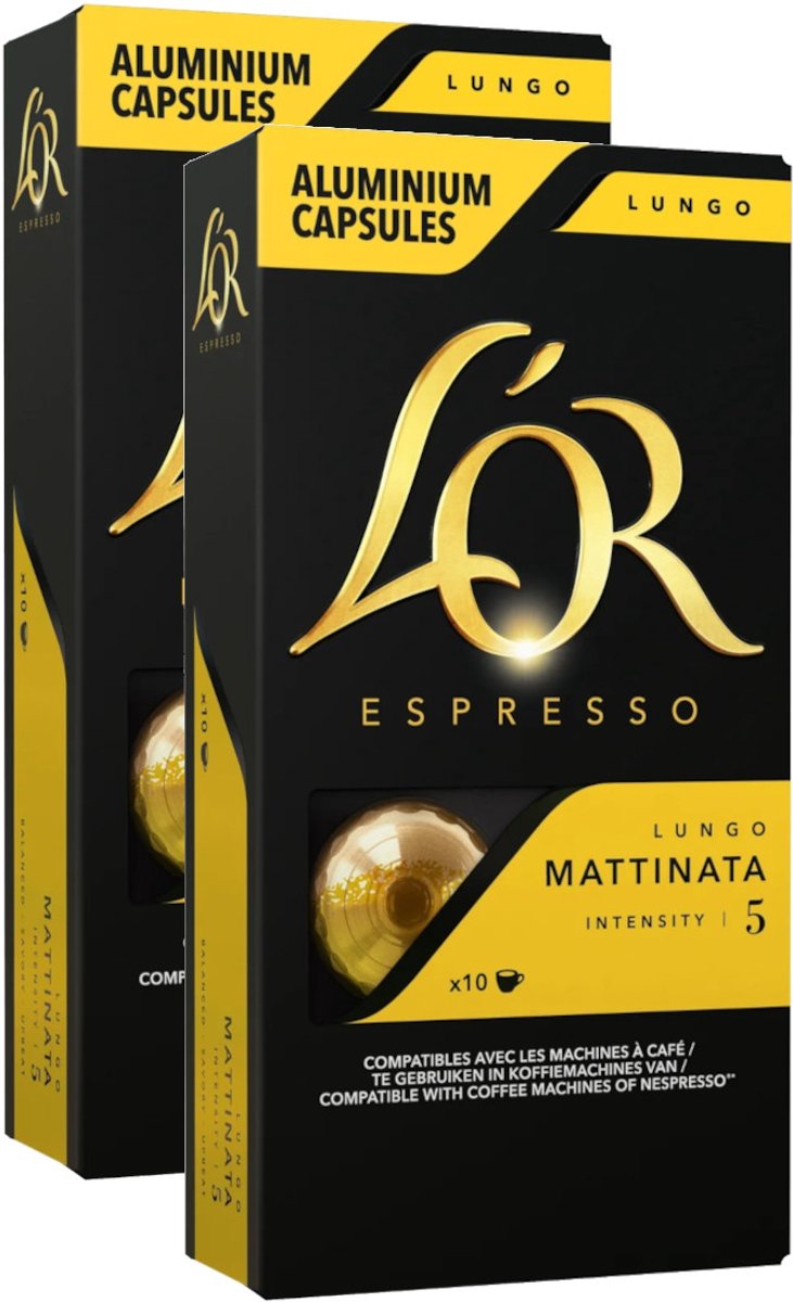 L'Or Espresso Lungo Mattinata - Multipack - 20 (2x10) Koffiecups Compatibel met Nespresso Coffee Machine