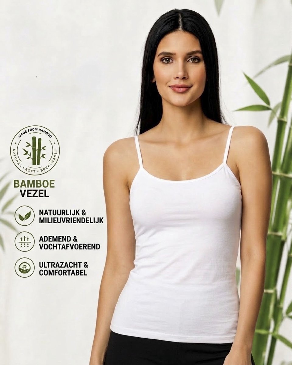 DONEX® Dames Spaghetti Hemd – 3 Stuks – Bamboe – Wit – Maat L