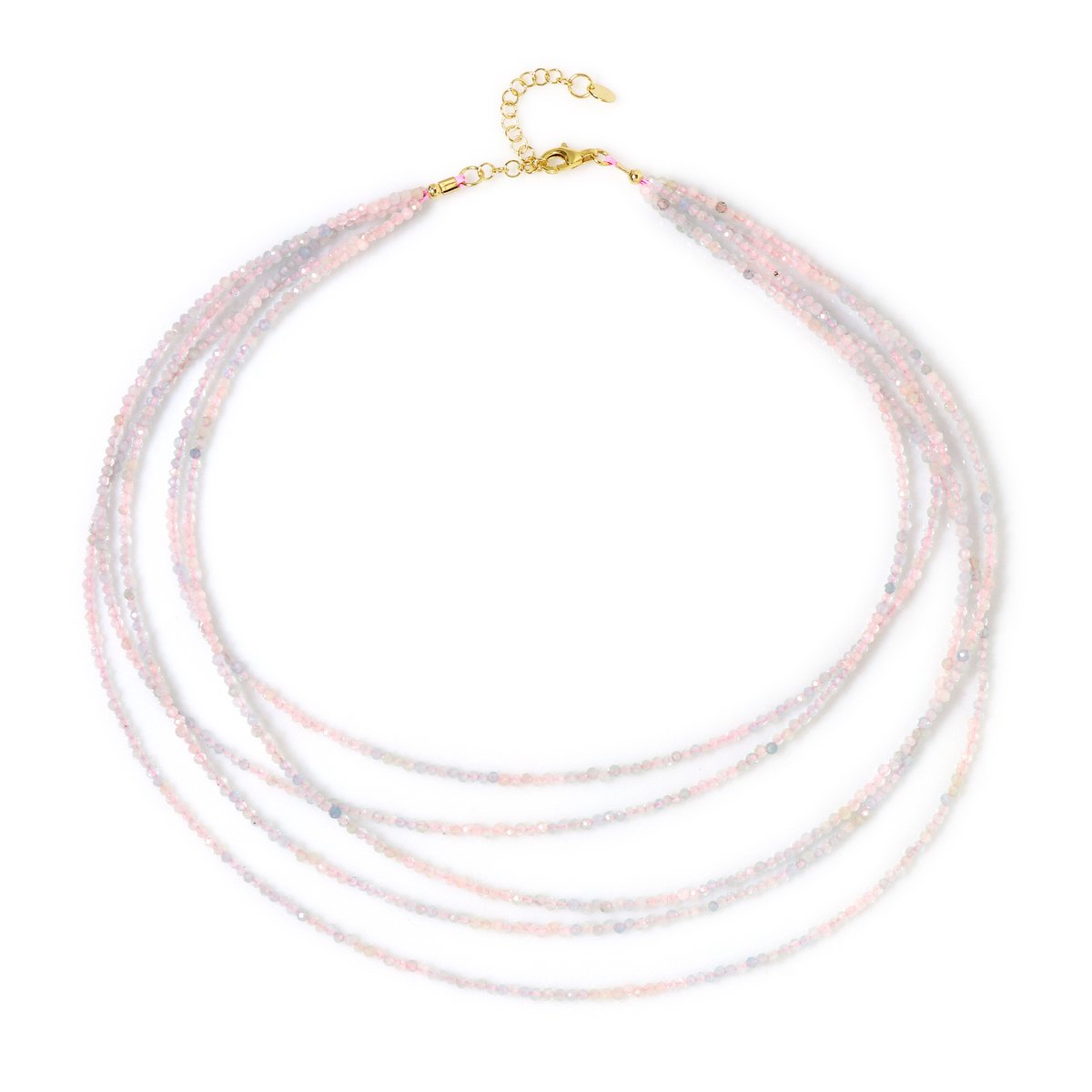 Cavill - Elegante Meerlagige Halsketting - 925 Sterling Zilver Verguld - Gefacetteerde Ronde Beryl Kralen 54,21 ct - Verstelbaar