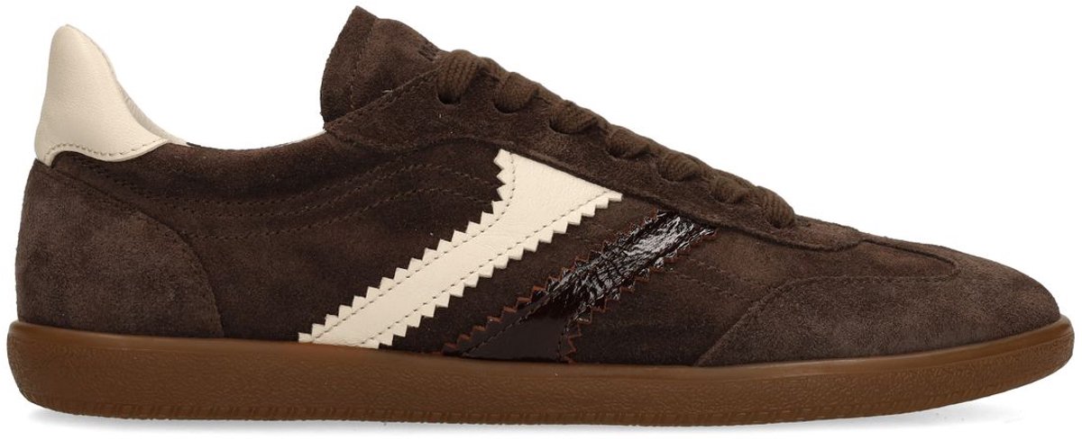 Manfield - Dames - Donkerbruine suède sneakers - Maat 38