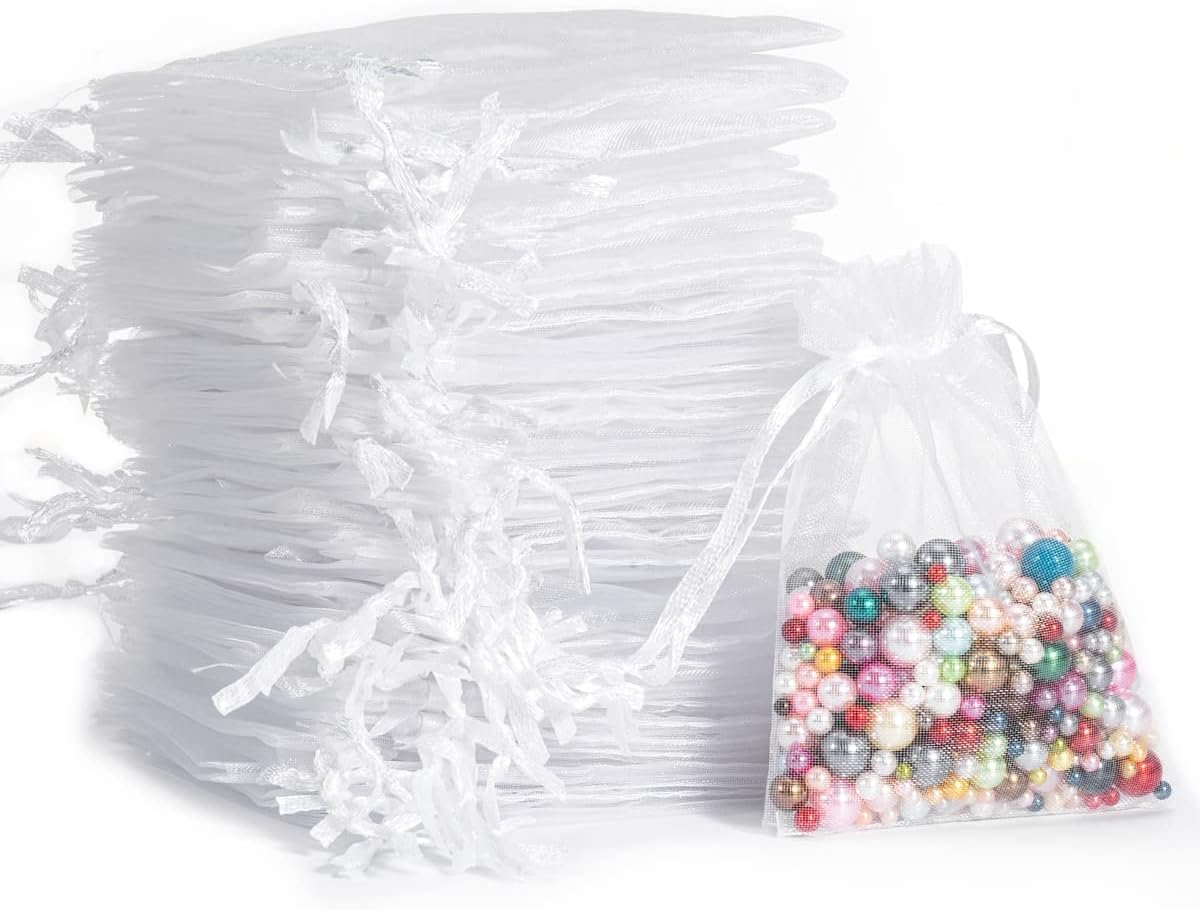Set van 100 witte Eugene garen zakken, 7 x 9 cm, Eugene garen geschenk zakken bruiloft sieraden zakken lavende bruiloft geschenken