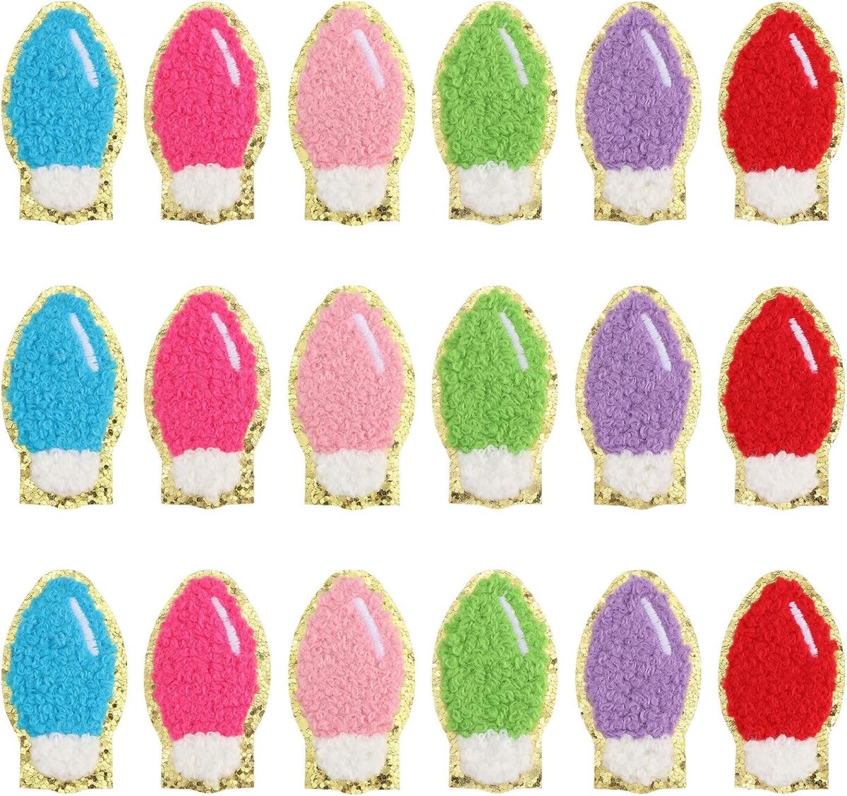 18 Stuks 6 Kleuren Kerst Gloeilamp Naaipatches voor Kleding, Jassen en Tassen - Geborduurd DIY Decoratie Patches voor Creatieve Naaiprojecten