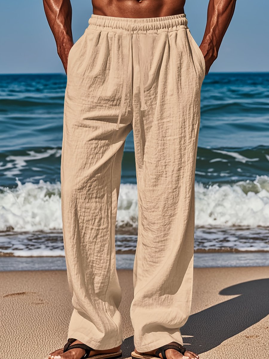 Currero Linnen Broek Heren Zomerbroek Volwassenen Lange Broek Pantalon Strandbroek Zomer Ibiza Stijl Lichtblauw