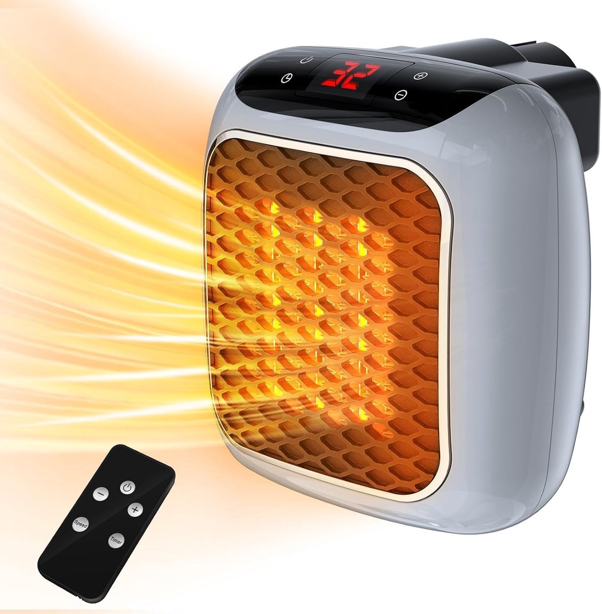 Draagbare ventilatorverwarmers 1200W, Keramische verwarming met thermostaat 12 uur timing, aanraak- en afstandsbediening, LED-display, oververhittingsbeveiliging, insteekketelventilator