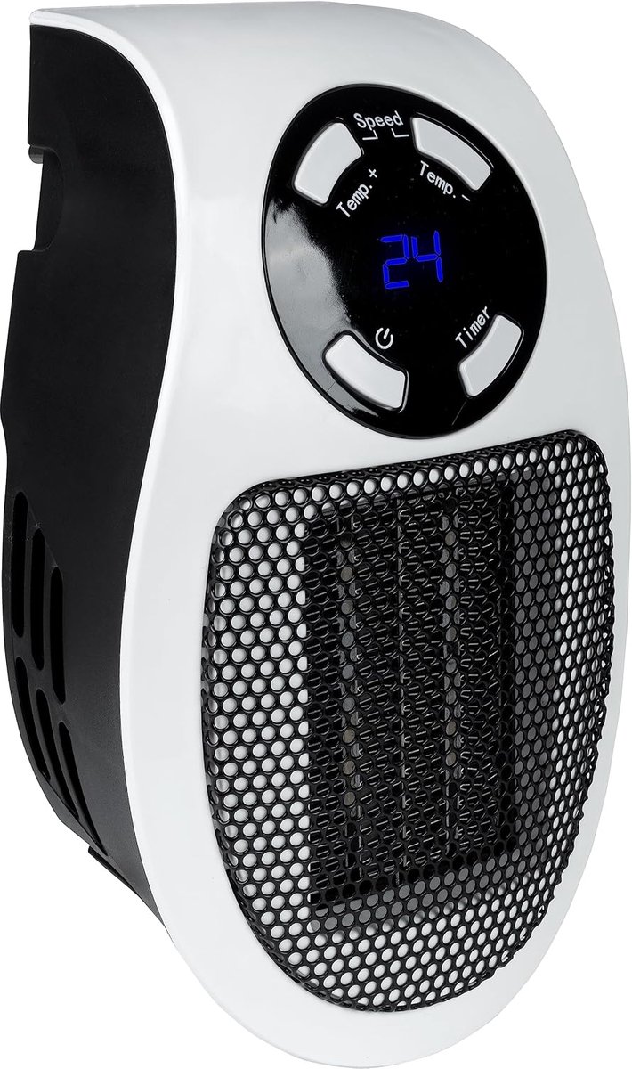 Stekkerkachel GSH 500 K mini (230 V, 500 W verwarmingsvermogen, 28,46 m³/h ventilatorvermogen, PTC-keramisch verwarmingselement, 90° draaib. netstekker, timerfunctie, LED-display, regelbare
