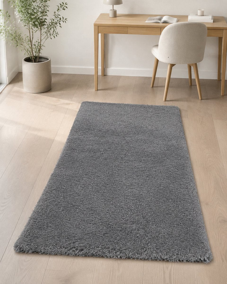 La Sheba Shaggy Wasbaar Vloerkleed – Grijs – Zacht Polyester – 60 x 110 cm – Gemaakt in België