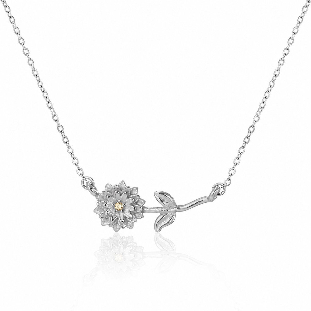 Maevi® Ketting met Geboortebloem & Geboortesteen - Kleur: Zilver - Maand: November - Roestvrijstaal / RVS / Stainless Steel - Hoge Kwaliteit - Verkleurt niet - Incl. Luxe Verpakking - Cadeau Dames / Moeder / Mama - Kraamcadeau / Geboortecadeau