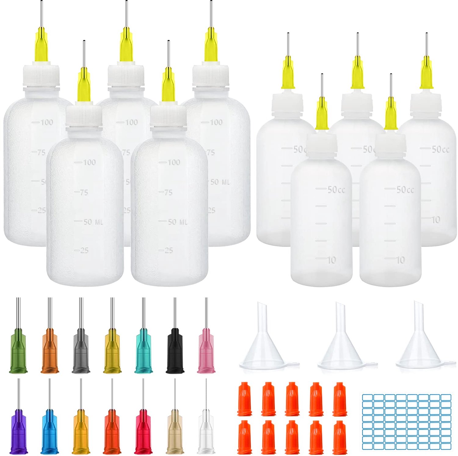 Applicatorfles 50 ml/100 ml - 10 Naalden - 10 Stops - 3 Trechters - Luchtdicht Deksel - Flexibele Kunststof - Fles