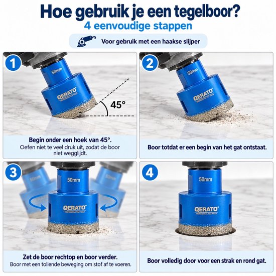 Qerato Diamantboor 20mm Droog - M14 - Tegelboor