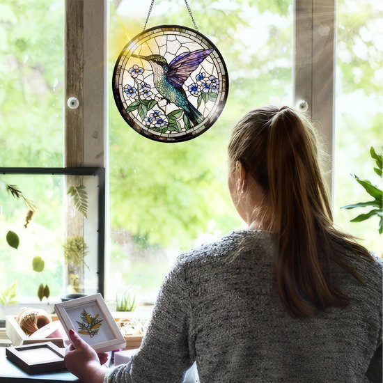 Handgemaakte Glas-in-lood Raamdecoratie met Diermotief 20 x 20 cm — afbeelding 3