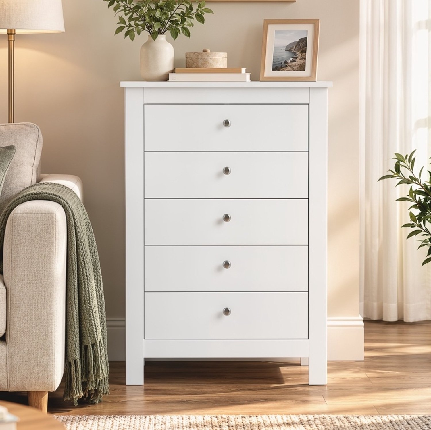 CHICFURN Ladekast 60 cm - 5 lades - Opbergruimte - Met kantelbeveiliging - Wit