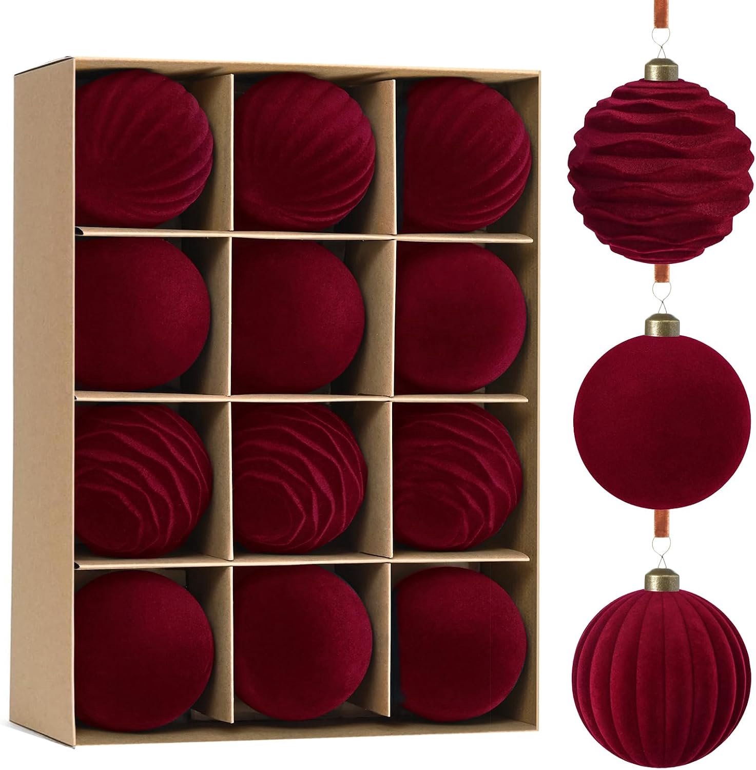 12stuks - fluwelen kerstballen - Kerstballen - rode fluwelen kerstballen - ornamenten -kerstba - kerstboom - kerstpakket - voor kerstbomen, feestjes thuis en feestdagenversiering - 6cm