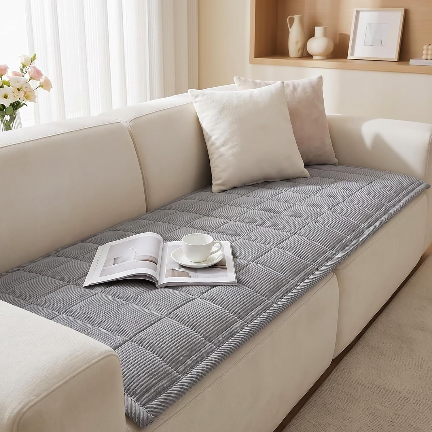 Zumolir Bankkussen - 70x150cm - Antislip Bankbeschermer voor Huisdieren - Bank Hoes - Wasbare - Hondendeken - Vlekken en Krassen - Universeel Bank Zitkussen - Zachte Bankdeken voor Woonkamer - Voor 2 Zitplaatsen - Lichtgrijs - Zumolir®