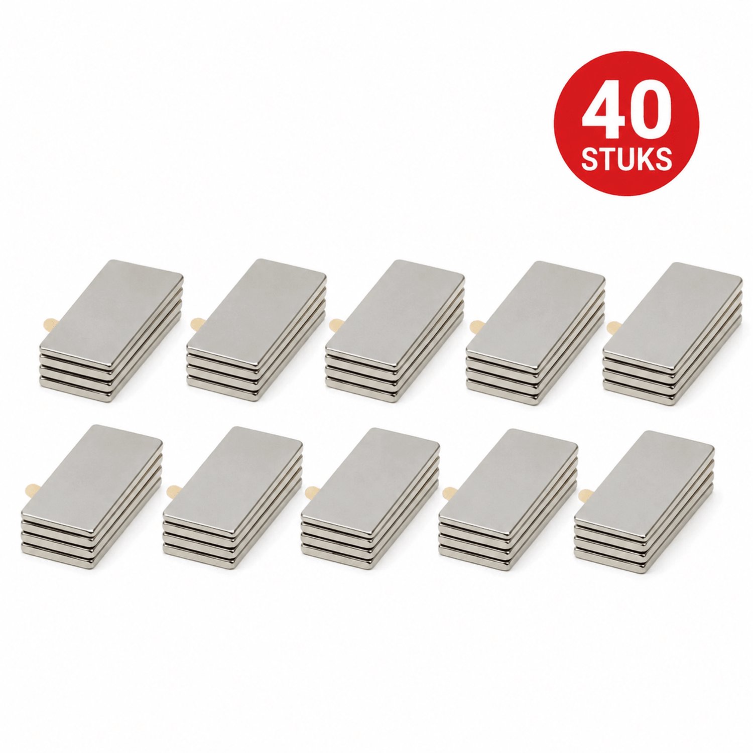 Neodymium Blokmagneet 40 x 12 x 1 mm N45 zelfklevend NiCuNi - 40 stuks