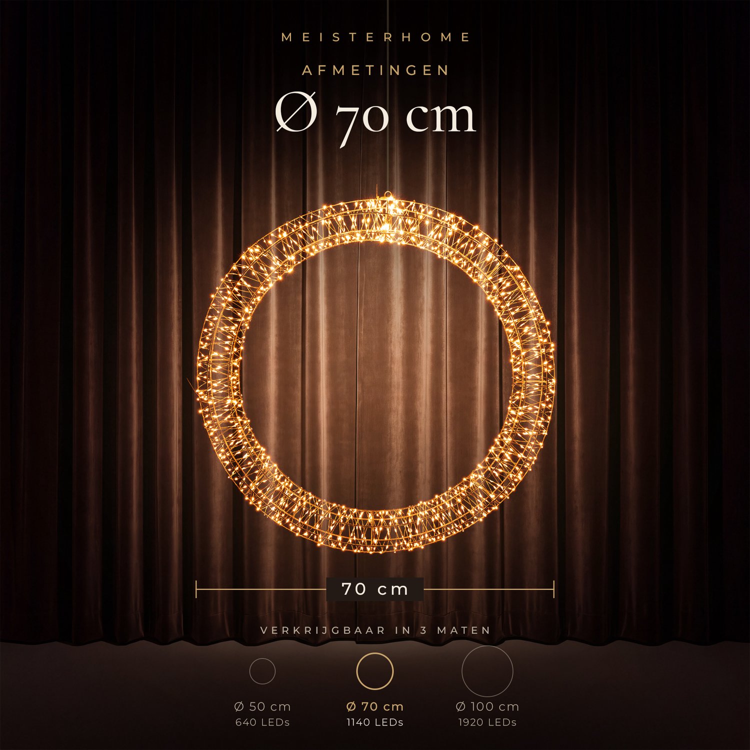 Meisterhome® LED 3D Lichtkrans Ø 70 cm – 1140 LEDs – Extra Warm Wit – Grote Verlichte Kerstkrans – Deurkrans met LED – Kerstverlichting Buiten & Binnen – Timer & Dimmer – IP44 – foto 4