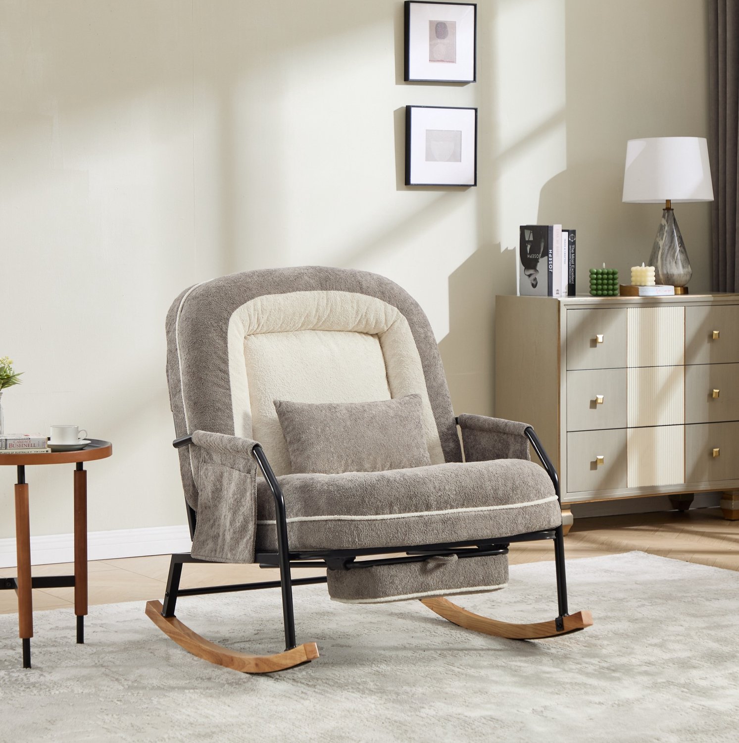 CHICFURN Schommelstoel - Verstelbare rugleuning - Uitschuifbare voetensteun - Lichtgrijs