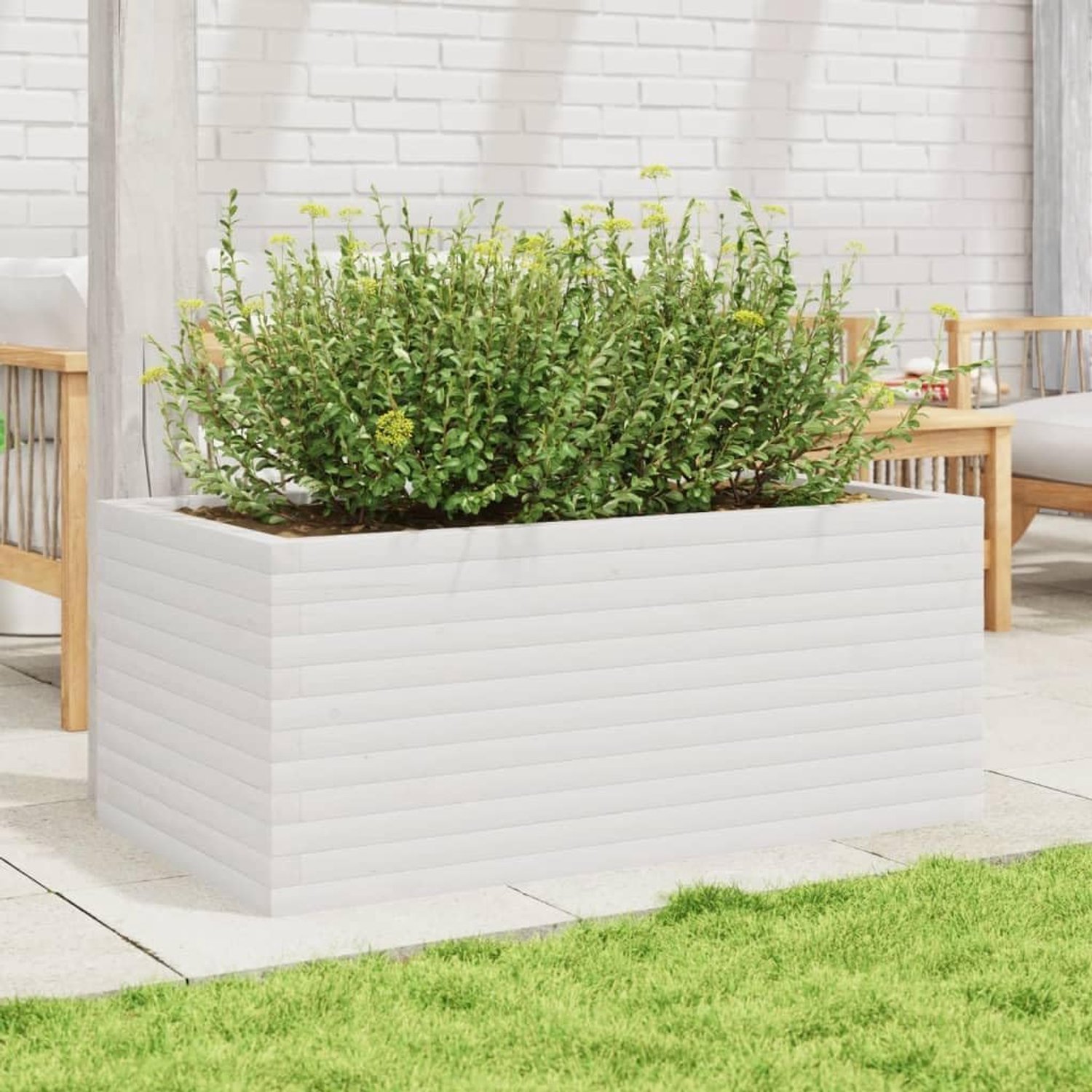 Houten Tuinplantenbak Wit 110 x 60 x 45,5 cm – Ruime Rechthoekige Bloembak van Massief Grenenhout
