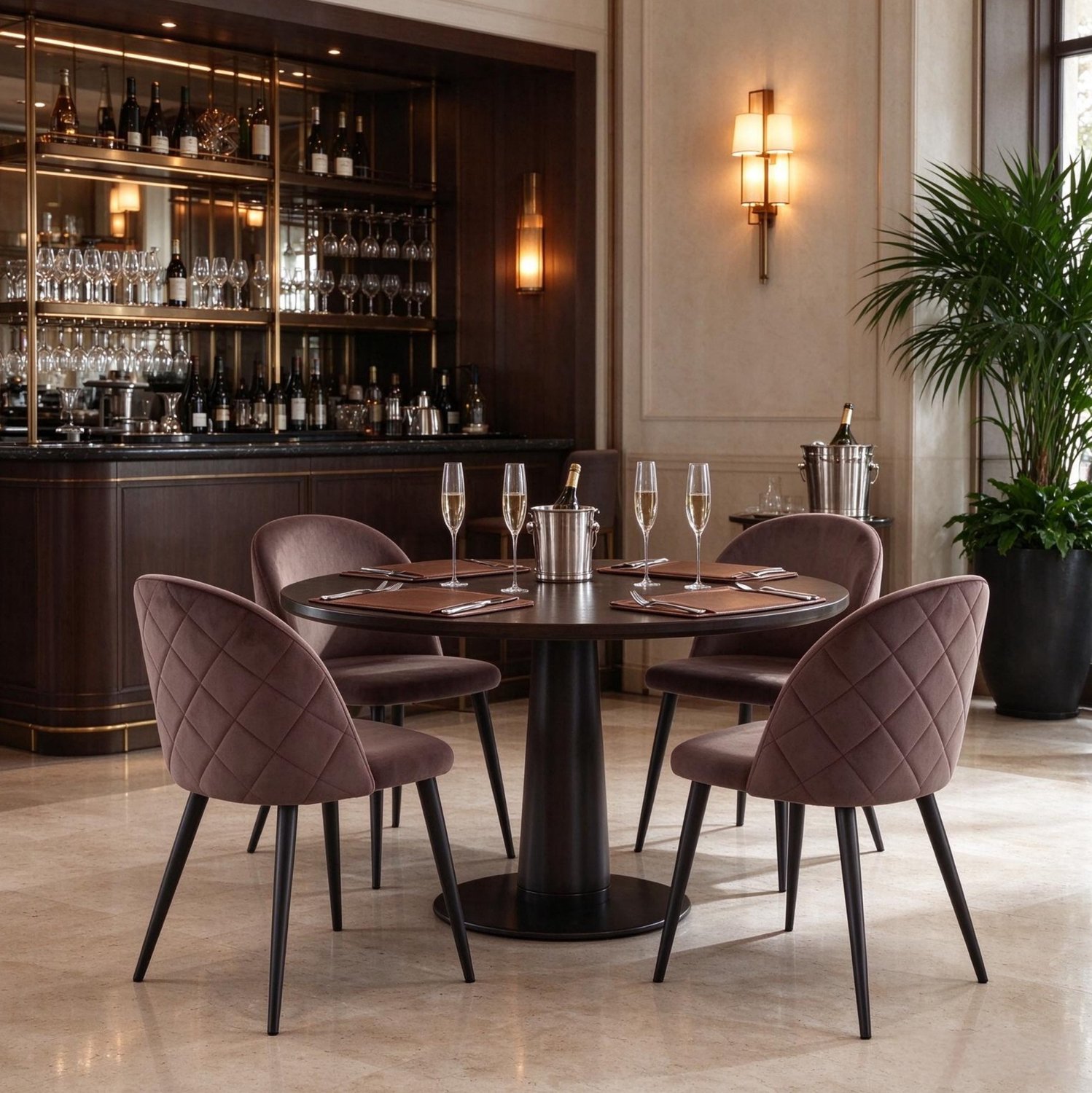 CHICFURN Eetkamerstoel - Set van 4 - Gebogen rugleuning - Bruin