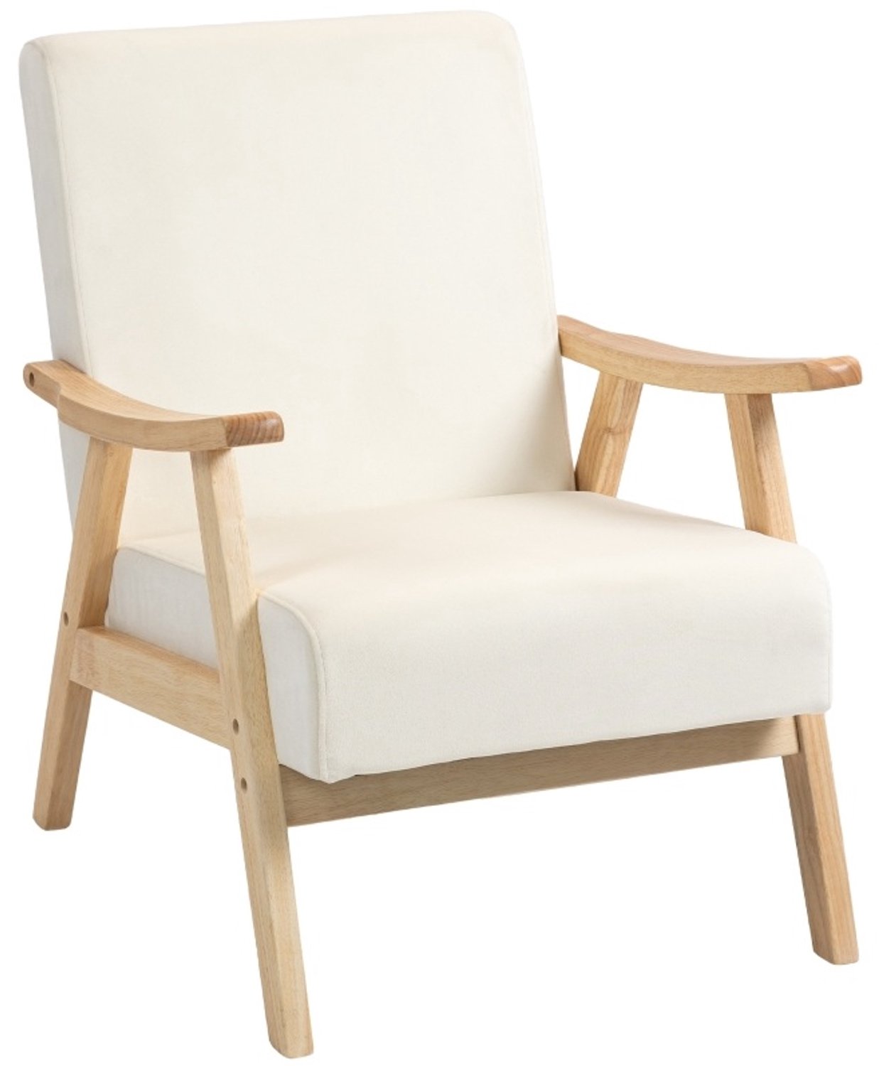 CHICFURN Fauteuil 65 cm - Gestoffeerd - Houten armleuningen - Crèmewit