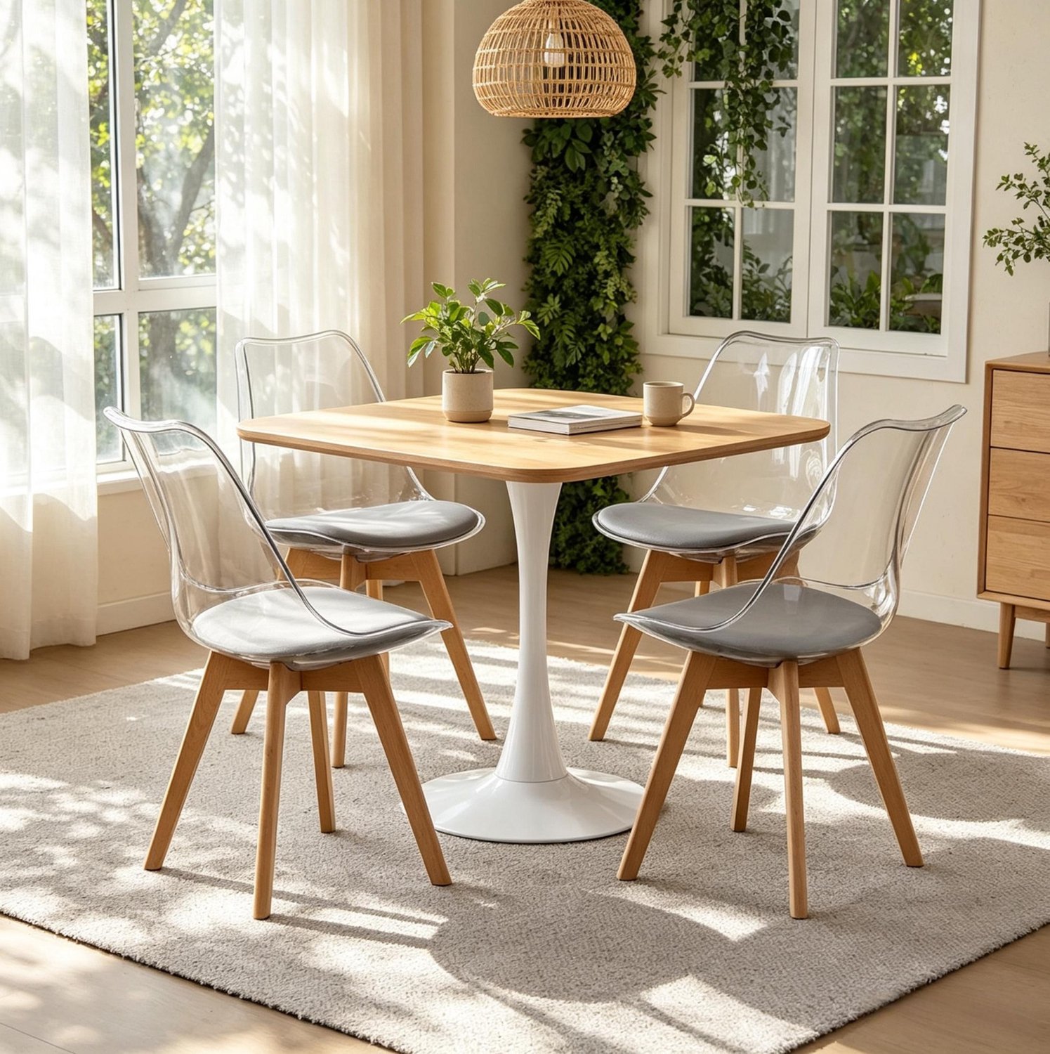 CHICFURN Eetkamerstoelen set van 4 - Met zitkussen - Houten poten - Grijs Lichtgrijs
